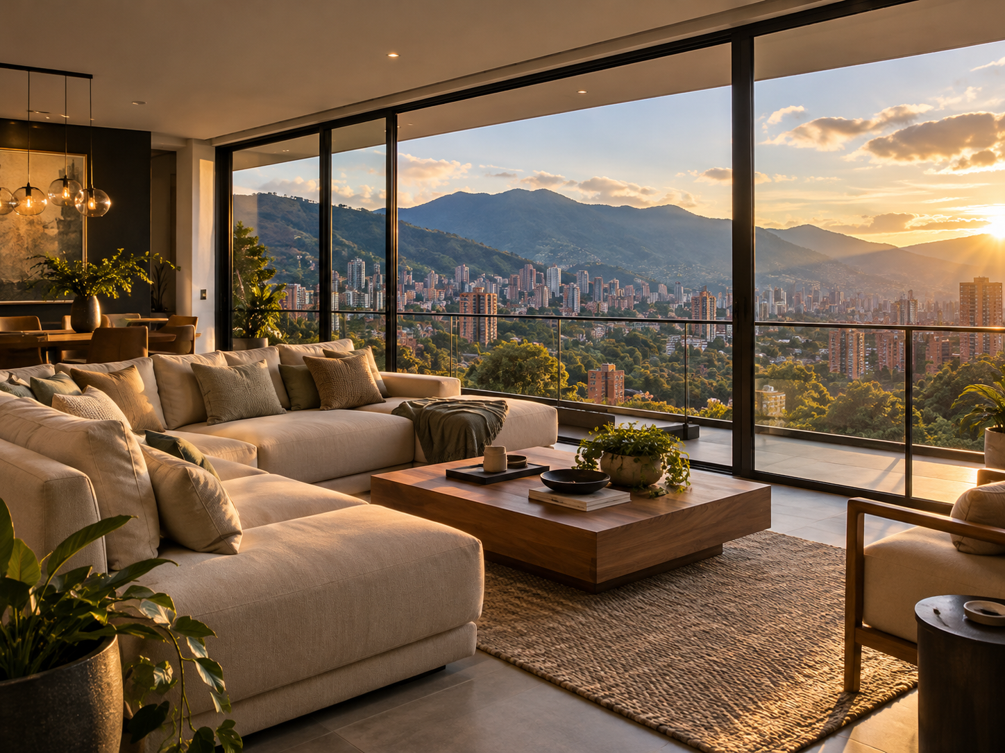 Sala moderna de lujo con vista panorámica